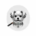Maltese dog in cartoon style smoking a cigar tattoo design idea
