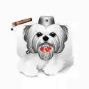 Maltese dog in cartoon style smoking a cigar tattoo design idea