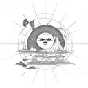 sea, mountain, sun moon tattoo design idea