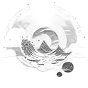 sea, mountain, sun moon tattoo design idea