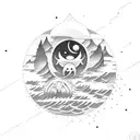 sea, mountain, sun moon tattoo design idea