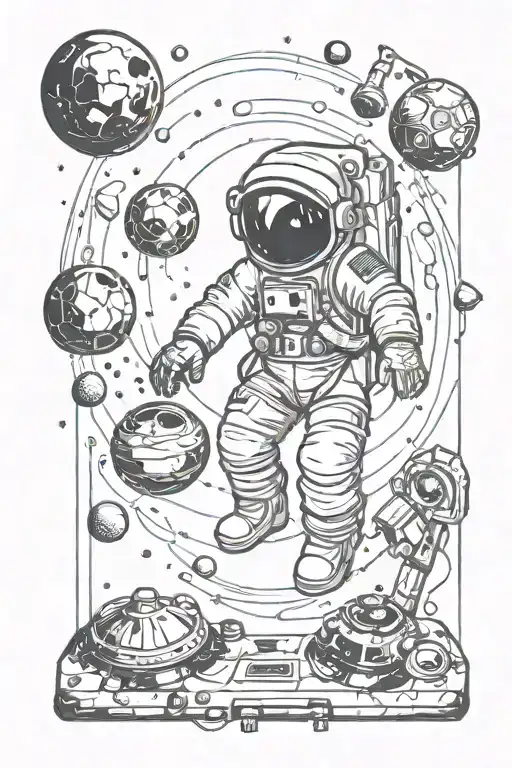 Mixer knob, space and astronaut floating in space tattoo design idea