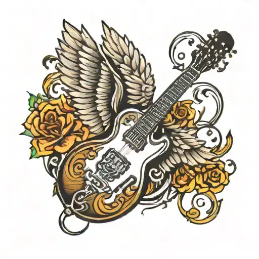 winged guitar tattoo design idea