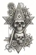 Masonic square and compass with skull, flower of life, phrases "memento vivere" and "memento mori" tattoo design idea