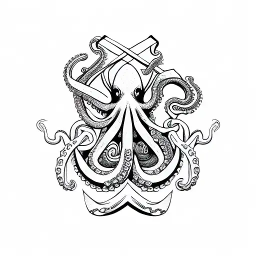 jiujitsu belt around an anchor with octopus tattoo design idea