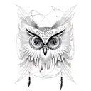 A sketch-style tattoo of a henna-inspired owl, merged with a dreamcatcher,surrounded by water waves  tattoo design idea