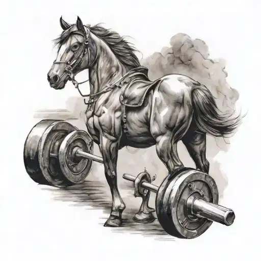 horse and barbell tattoo design idea