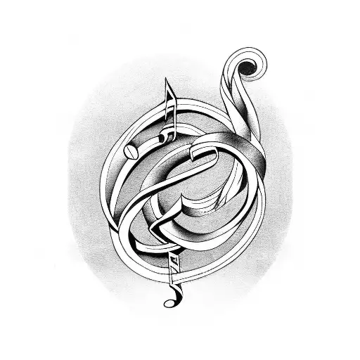 Musical notes intertwined with a rifle barrel tattoo design idea