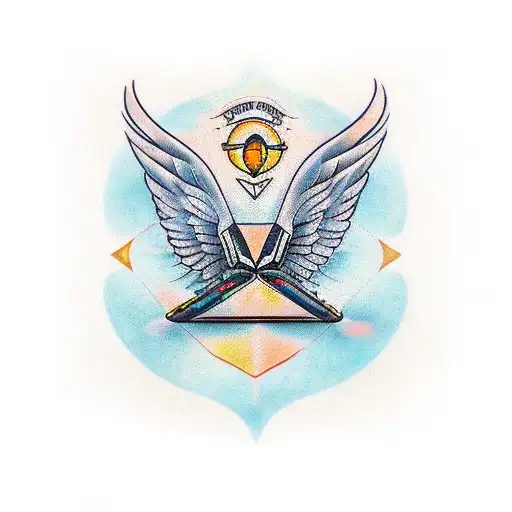 A laptop with wings, symbolizing freedom and creativity tattoo design idea