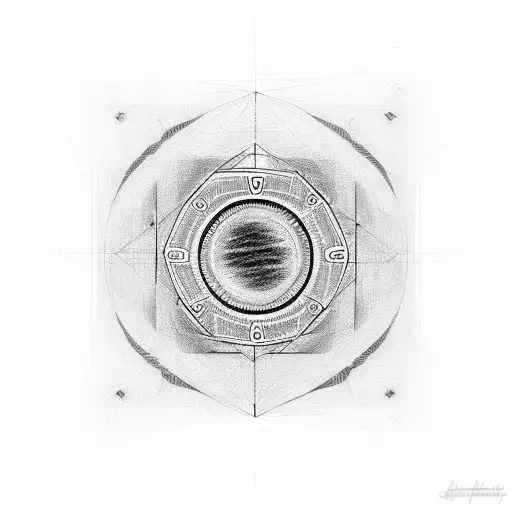 An intricate camera lens surrounded by binary code tattoo design idea