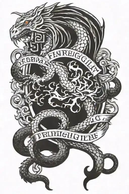 A paramedic and firefighter emblem combined with a dragon motif tattoo design idea