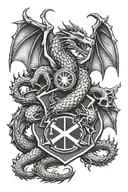 A paramedic and firefighter emblem combined with a dragon motif tattoo design idea