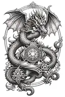 A paramedic and firefighter emblem combined with a dragon motif tattoo design idea