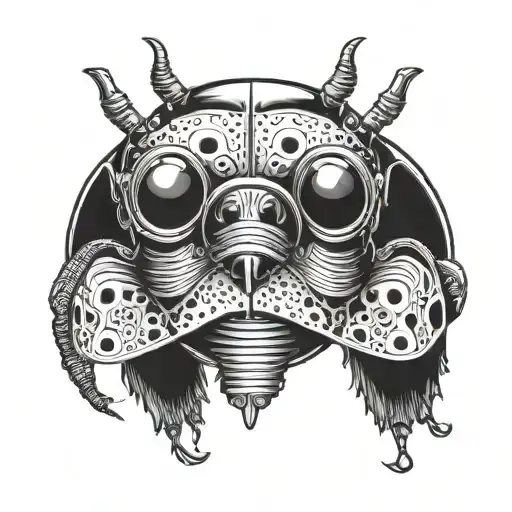 animal beatle with mask split in half and two eyes tattoo design idea