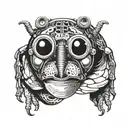 animal beatle with mask split in half and two eyes tattoo design idea