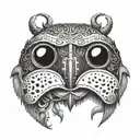 animal beatle with mask split in half and two eyes tattoo design idea