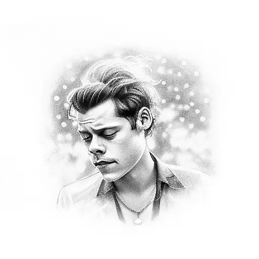 raincloud with "stop your crying baby, it'll be alright" with Harry Styles standing arms outstretched in the rain  tattoo design idea