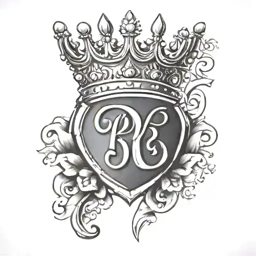 intial R with crown  tattoo design idea