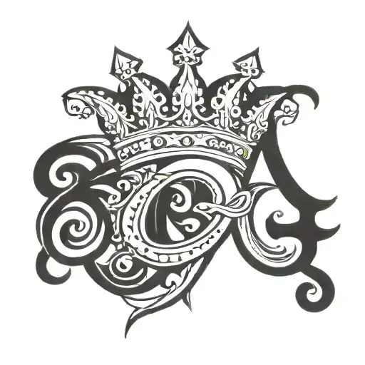 intial R with crown  tattoo design idea
