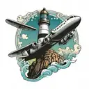 airplane and lighthouse tattoo design idea