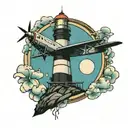 airplane and lighthouse tattoo design idea