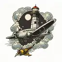airplane and lighthouse tattoo design idea