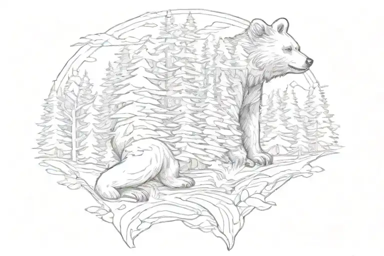 Forest with bear sitting tattoo design idea