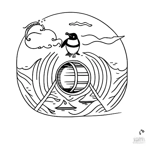 pinguin looking at the gull moon tattoo design idea
