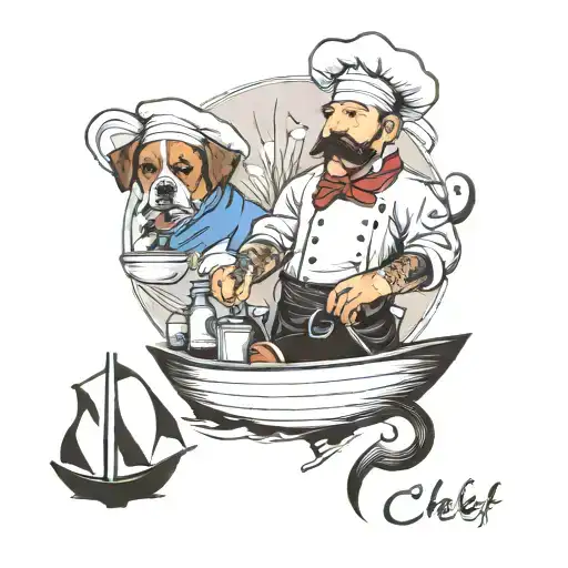 Chef, boat sailing, dog paw, tattoo design idea