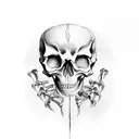 a book being held open with skeleton hands tattoo design idea