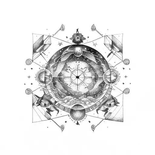 A celestial map with Gemini constellation and hidden raccoon elements tattoo design idea