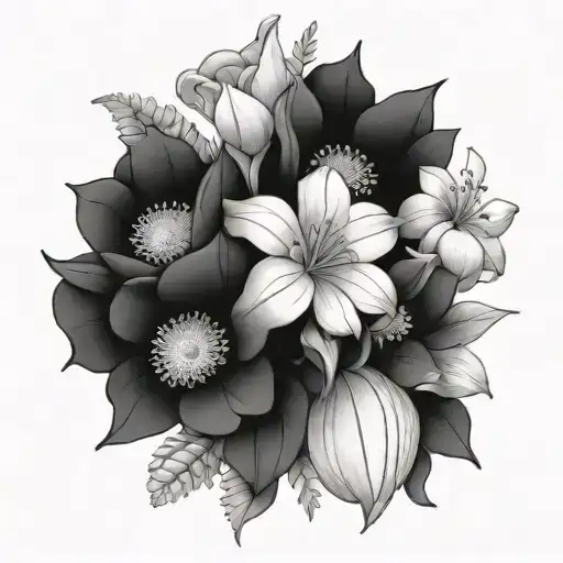 May, June, July, August, November birth flowers bouquet tattoo design idea