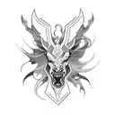 Create a blackwork tattoo depicting a demonic creature riding a horse tattoo design idea