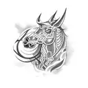 Create a blackwork tattoo depicting a demonic creature riding a horse tattoo design idea