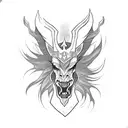 Create a blackwork tattoo depicting a demonic creature riding a horse tattoo design idea