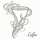 coffee, one line, N cursive on smoke forming the shape tattoo design idea