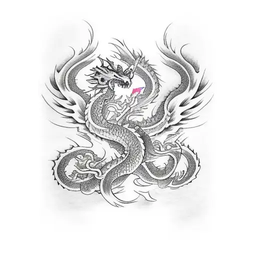 dragon and phoenix full sleeve tattoo design idea