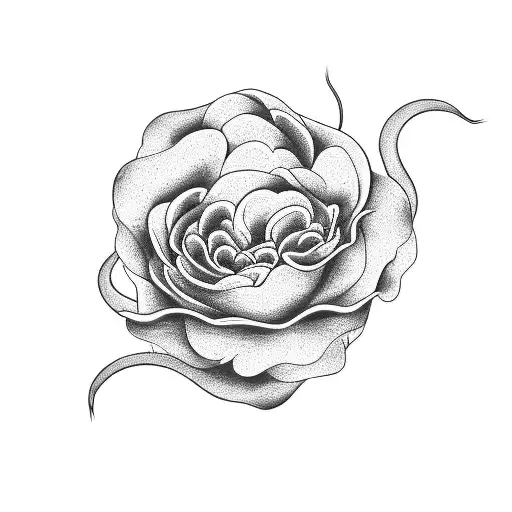 A hauntingly beautiful blackwork tattoo of a snake coiling around a blooming flower tattoo design idea