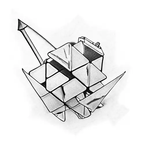 rubiks cube with cool swords going through it tattoo design idea