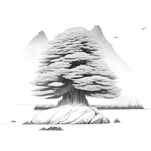 cedar tree by the ocean.  tattoo design idea