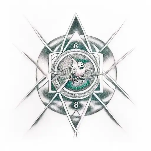 robin bird with ovarian cancer ribbon a eight ball, triskellion symbol, and the names demi and justn tattoo design idea