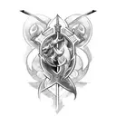 sword with Pisces symbol handle and a Taurus left handle and a Gemini right handle  tattoo design idea