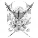 sword with Pisces symbol handle and a Taurus left handle and a Gemini right handle  tattoo design idea