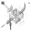sword with a Gemini, Pisces, and Taurus sign included  tattoo design idea