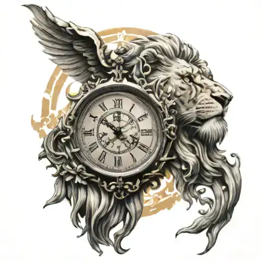 zeus god clock melting sun rising lion head tattoo design idea