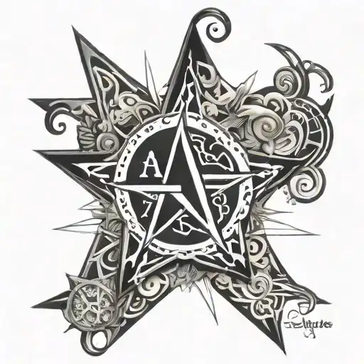 name written outside each point 5 star asante  tattoo design idea