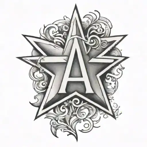 5 point star with letter A tattoo design idea