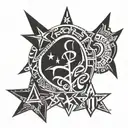 name written outside each point 5 star asante  tattoo design idea