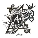 name written outside each point 5 star asante  tattoo design idea