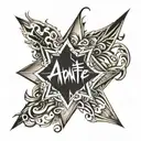 name written outside each point 5 star asante  tattoo design idea